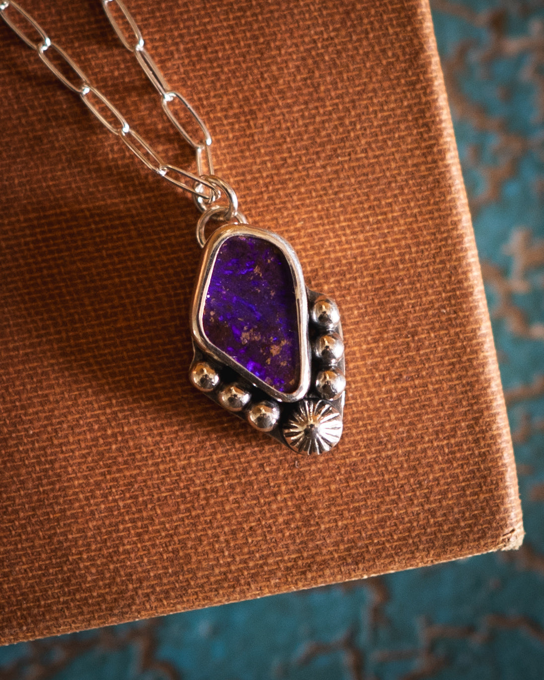 Petite Bright Purple Natural Australian Boulder Opal Necklace