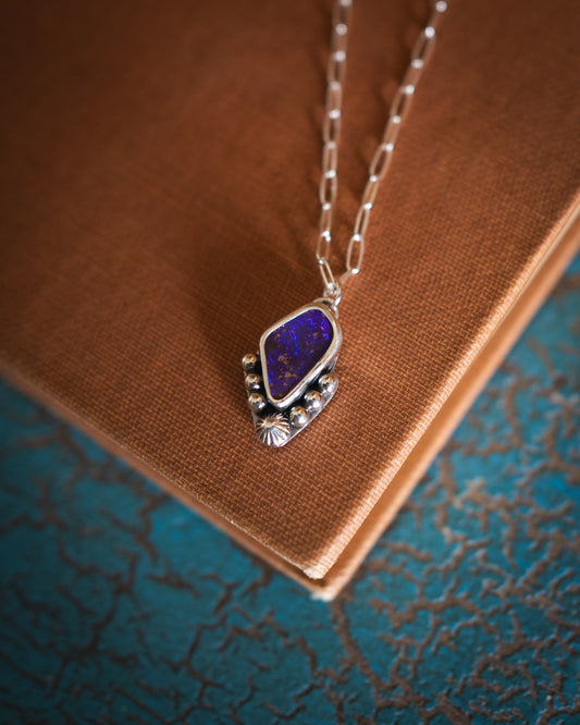 Petite Bright Purple Natural Australian Boulder Opal Necklace