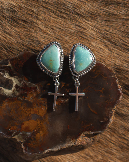 Natural Iron Maiden Cross Earrings