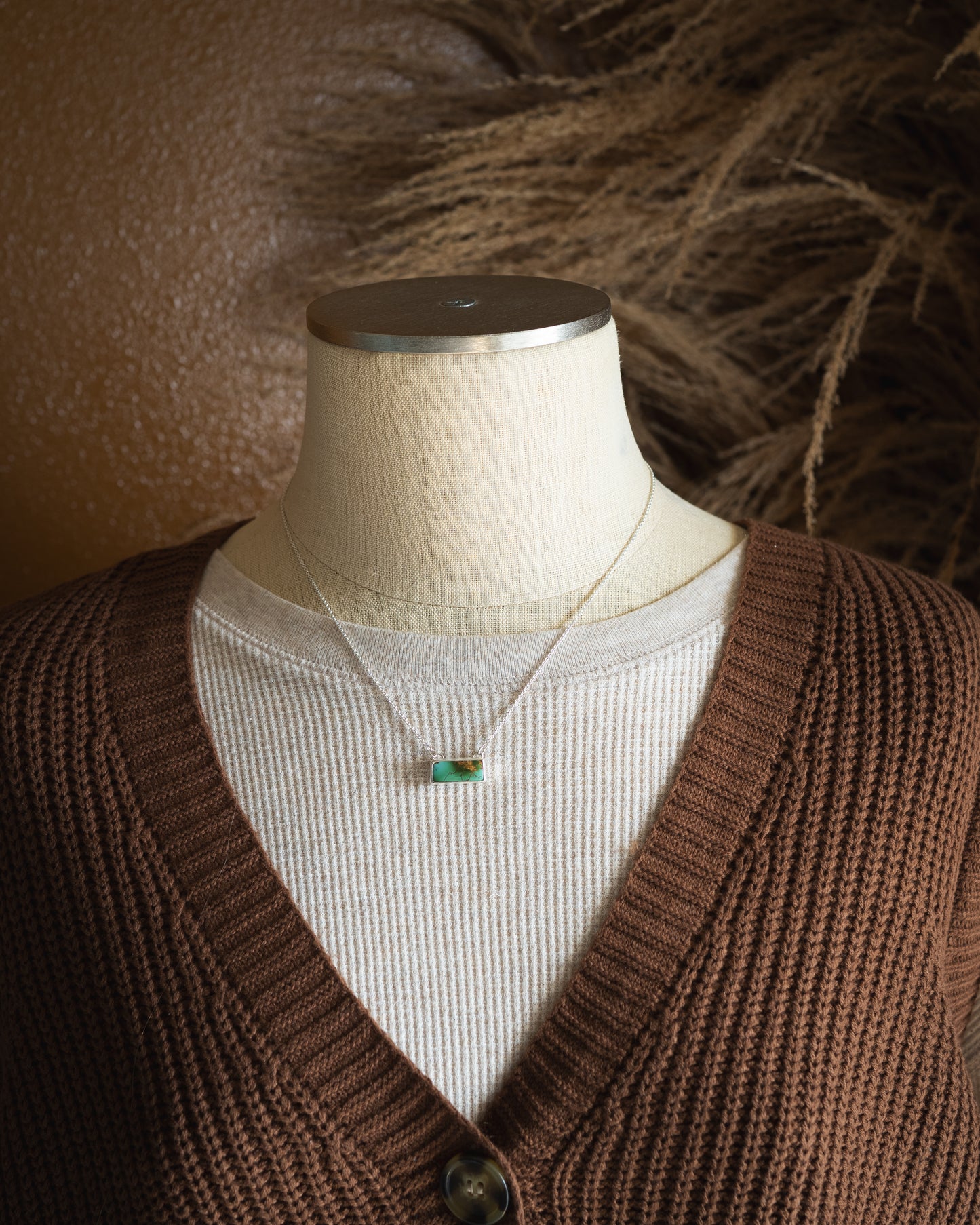 Petite Natural Royston Turquoise Bar Necklace