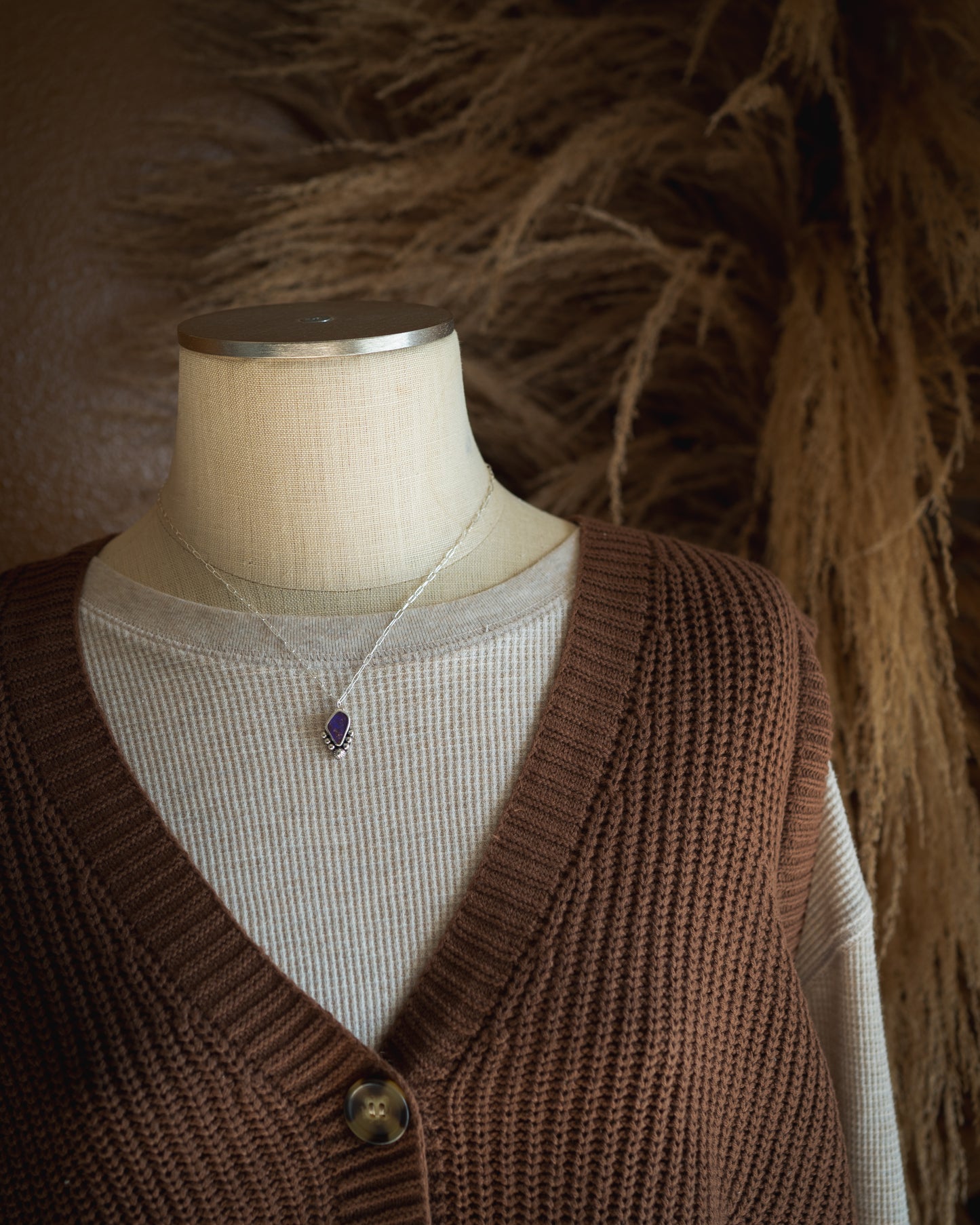 Petite Bright Purple Natural Australian Boulder Opal Necklace
