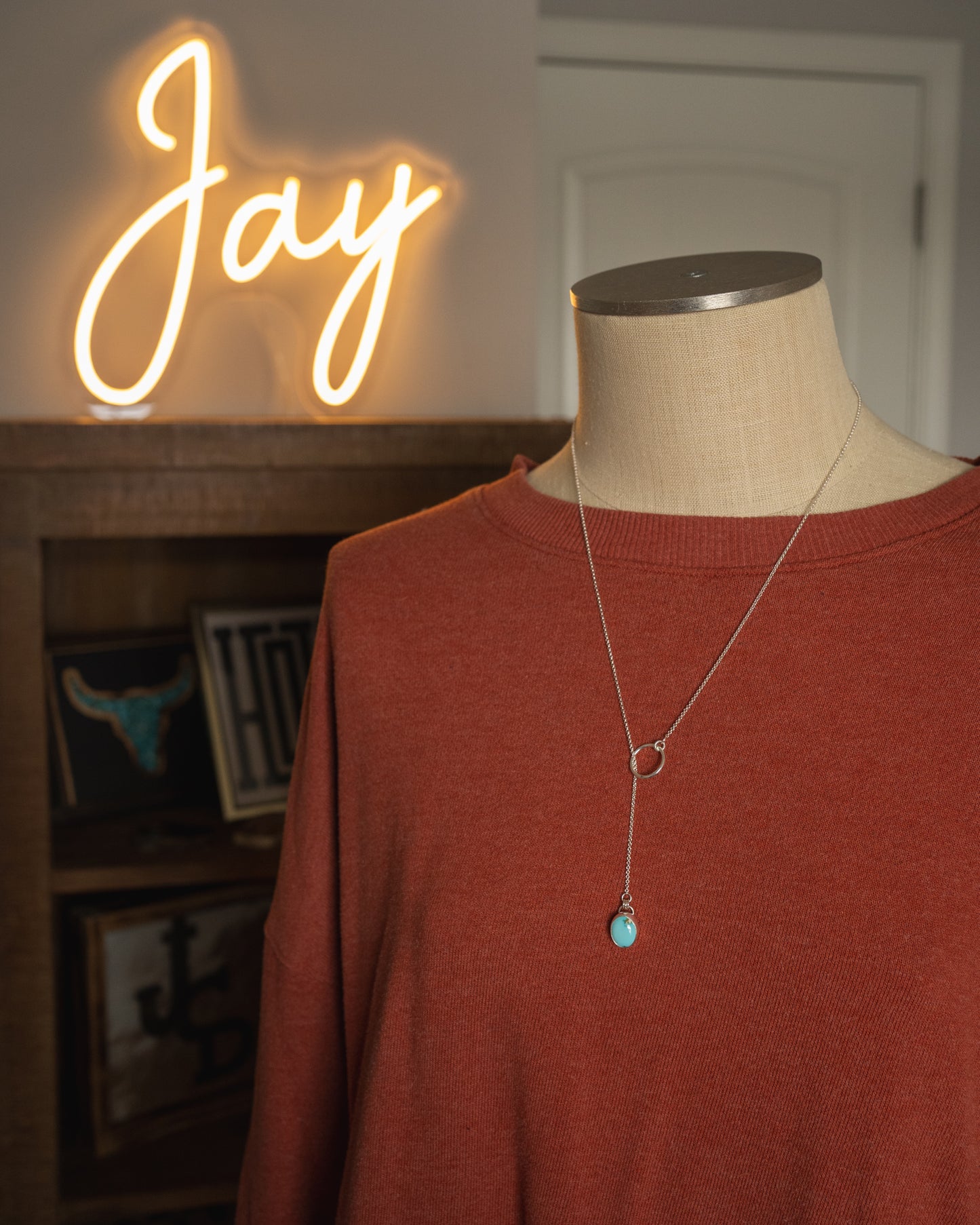 Natural Thunderbird Turquoise Lariat Necklace