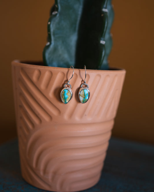 Natural Royston Ribbon Turquoise Dangle Earrings