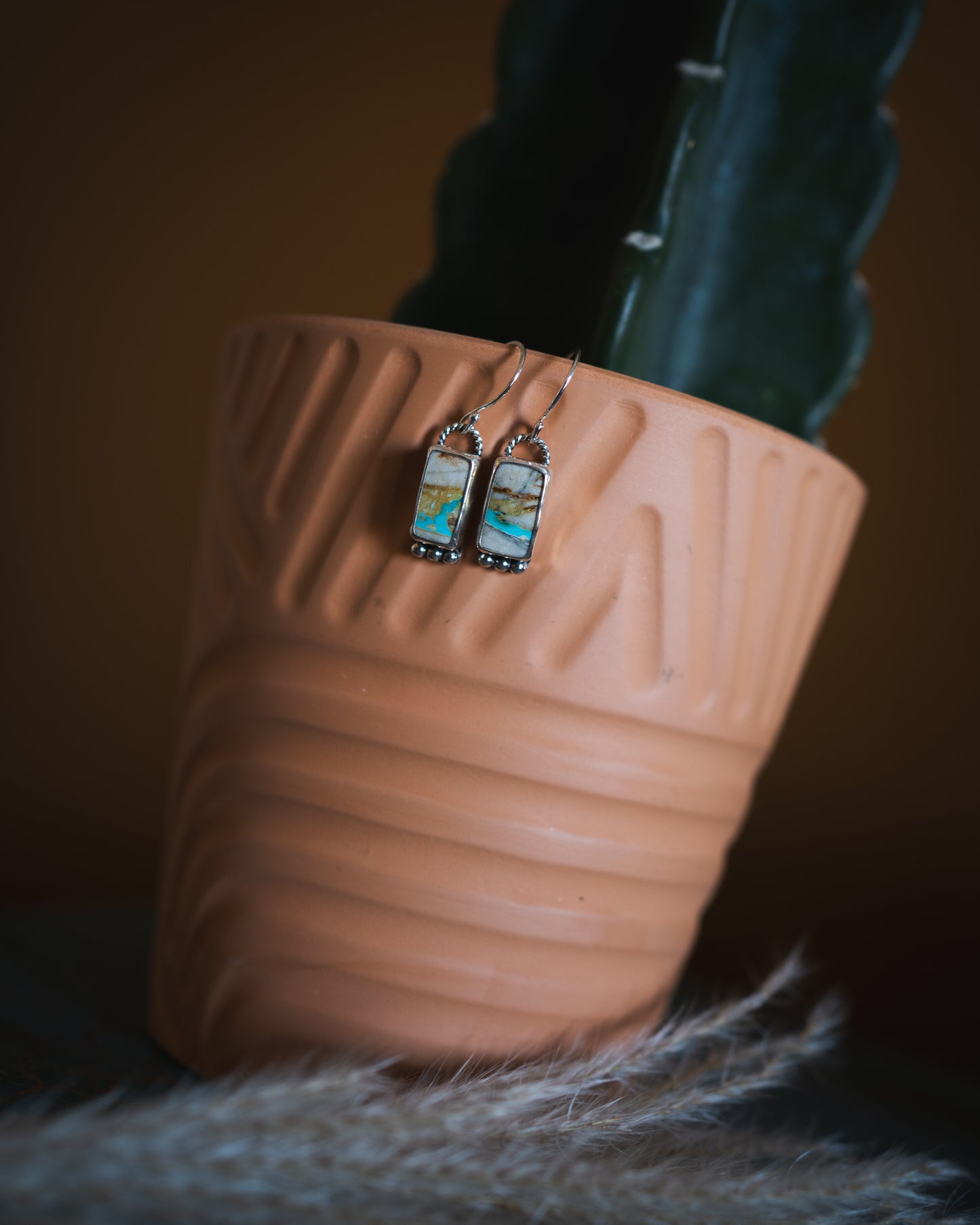 Natural Royston Ribbon Turquoise Dangle Earrings
