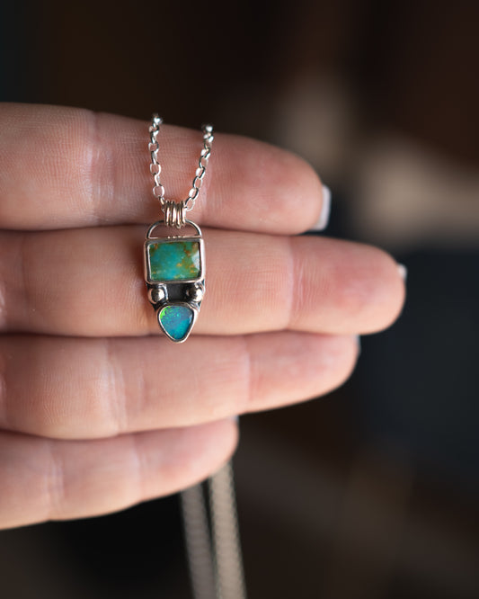 Natural Ol’ Willie Turquoise and Natural Australian Boulder Opal Necklace
