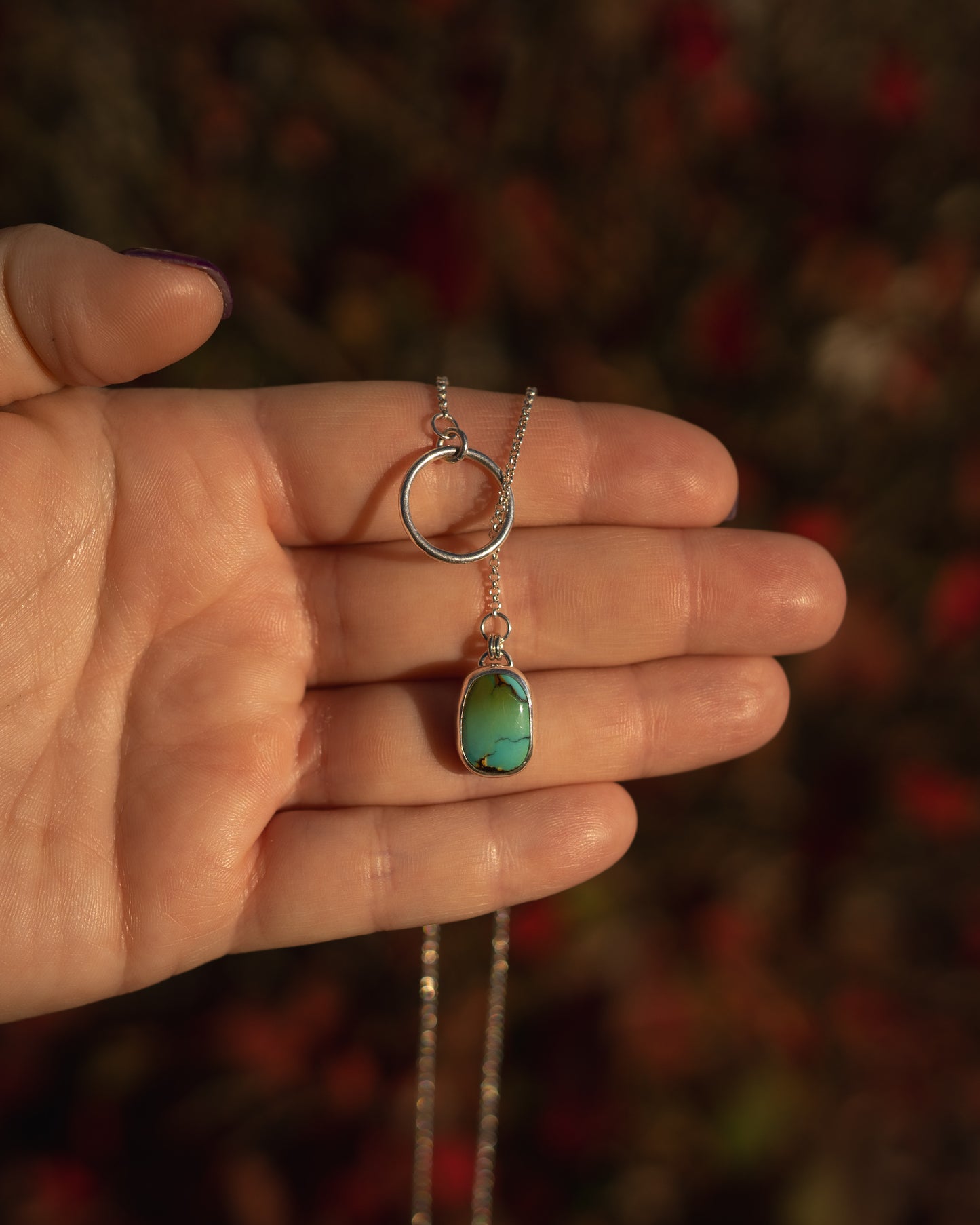 Dainty Natural Peacock Mountain Turquoise Lariat