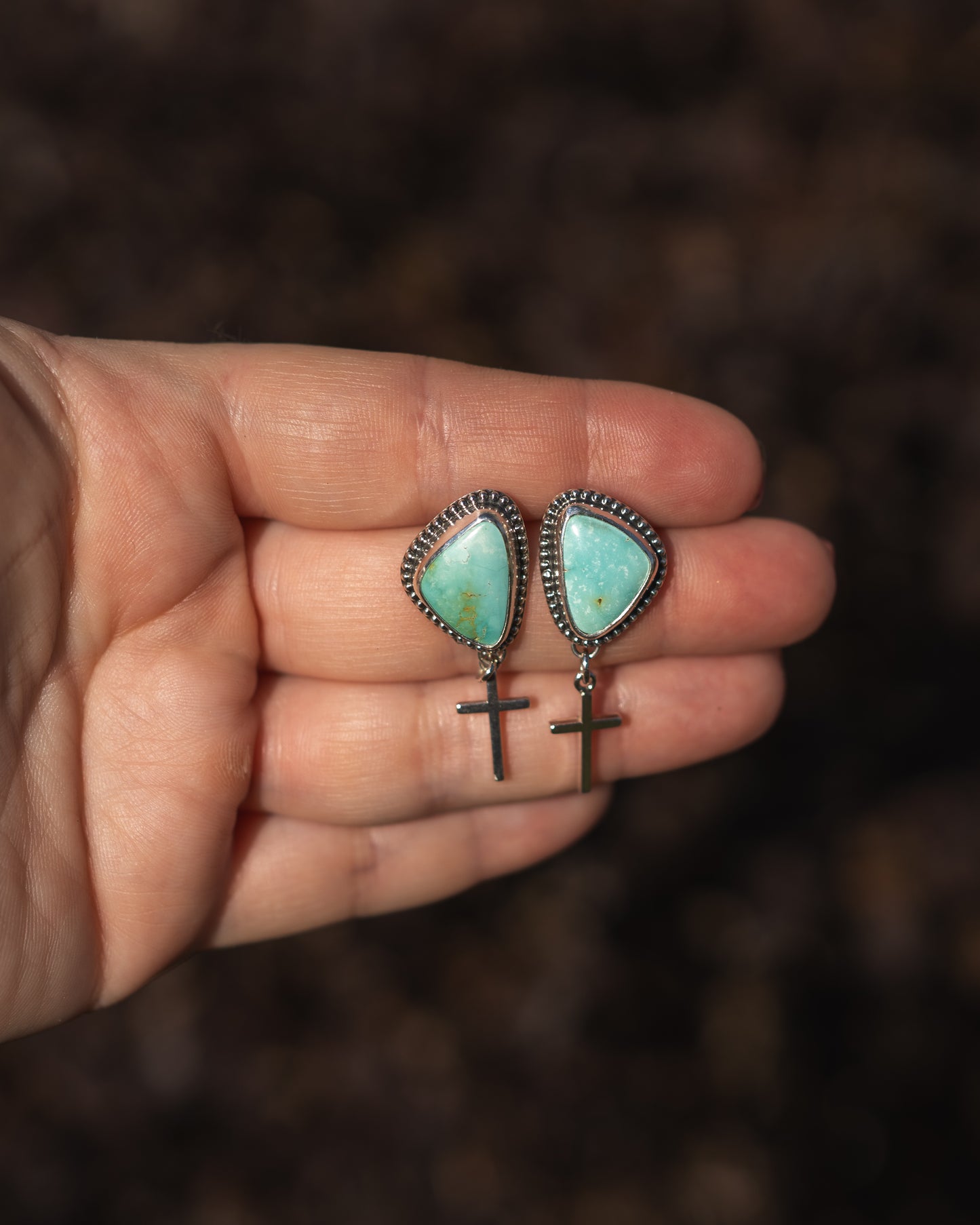 Natural Iron Maiden Cross Earrings