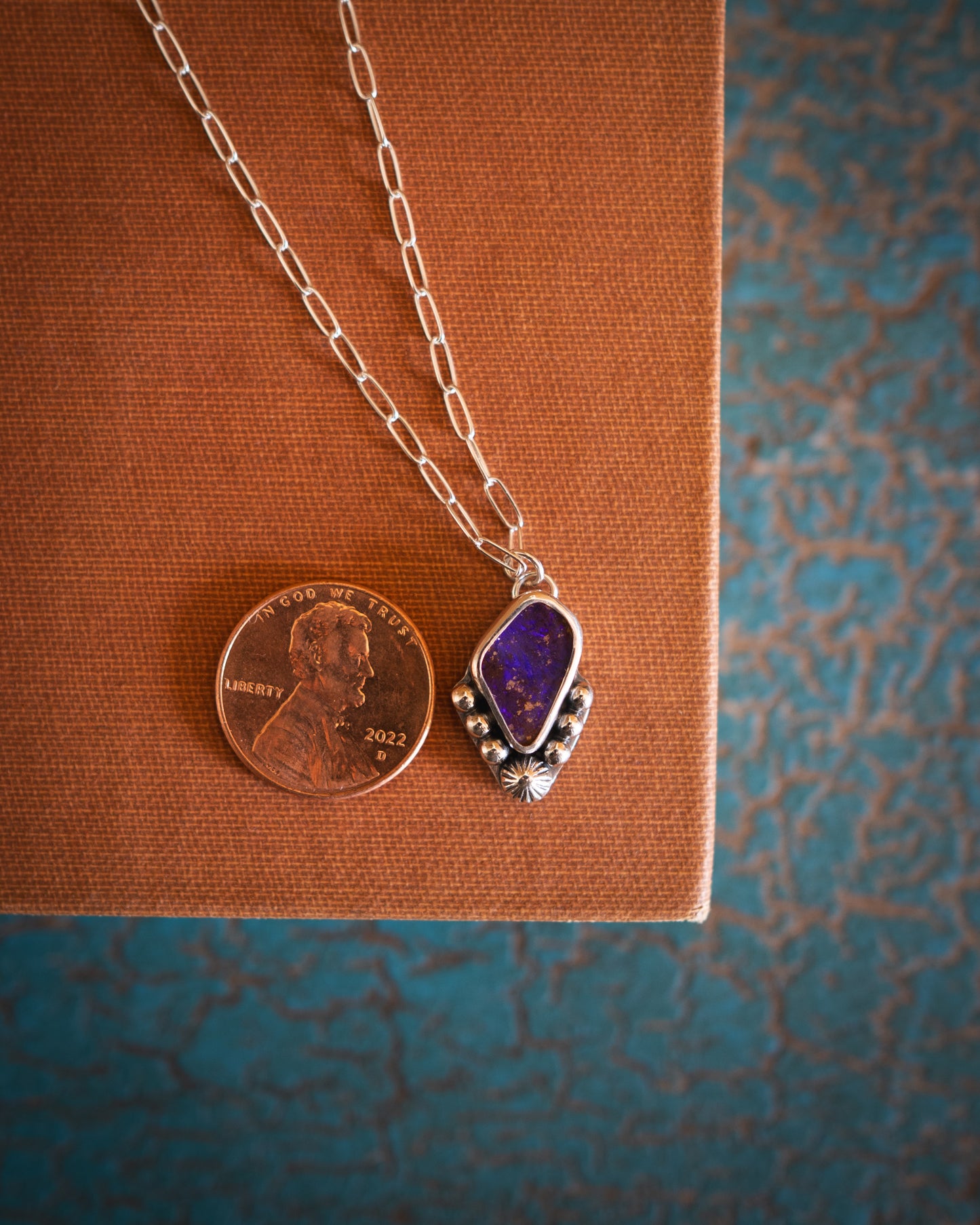 Petite Bright Purple Natural Australian Boulder Opal Necklace
