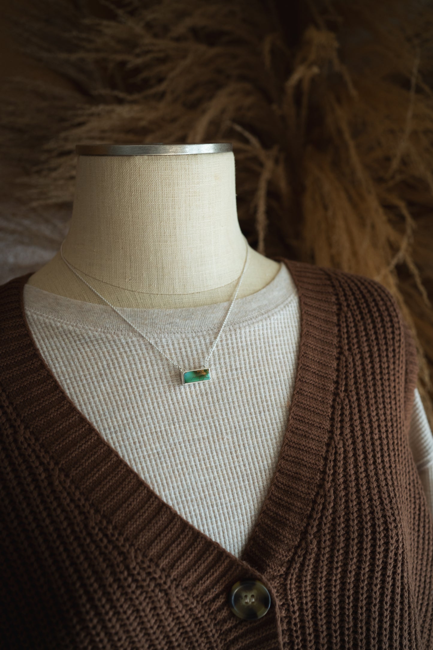 Petite Natural Royston Turquoise Bar Necklace