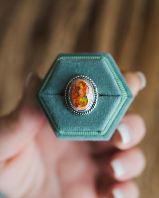 Flashy Orange Natural Fire Opal Ring