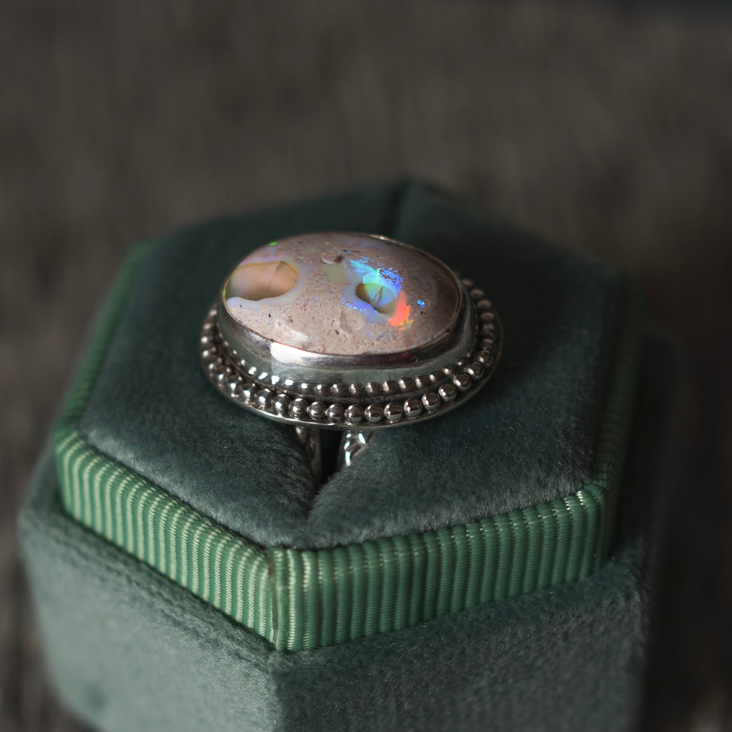 Soft Pink Flashy Mexican Fire Opal Ring