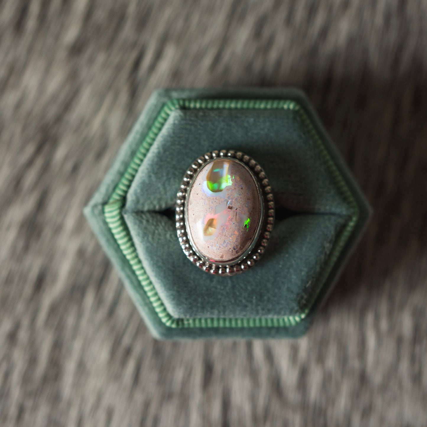 Soft Pink Flashy Mexican Fire Opal Ring