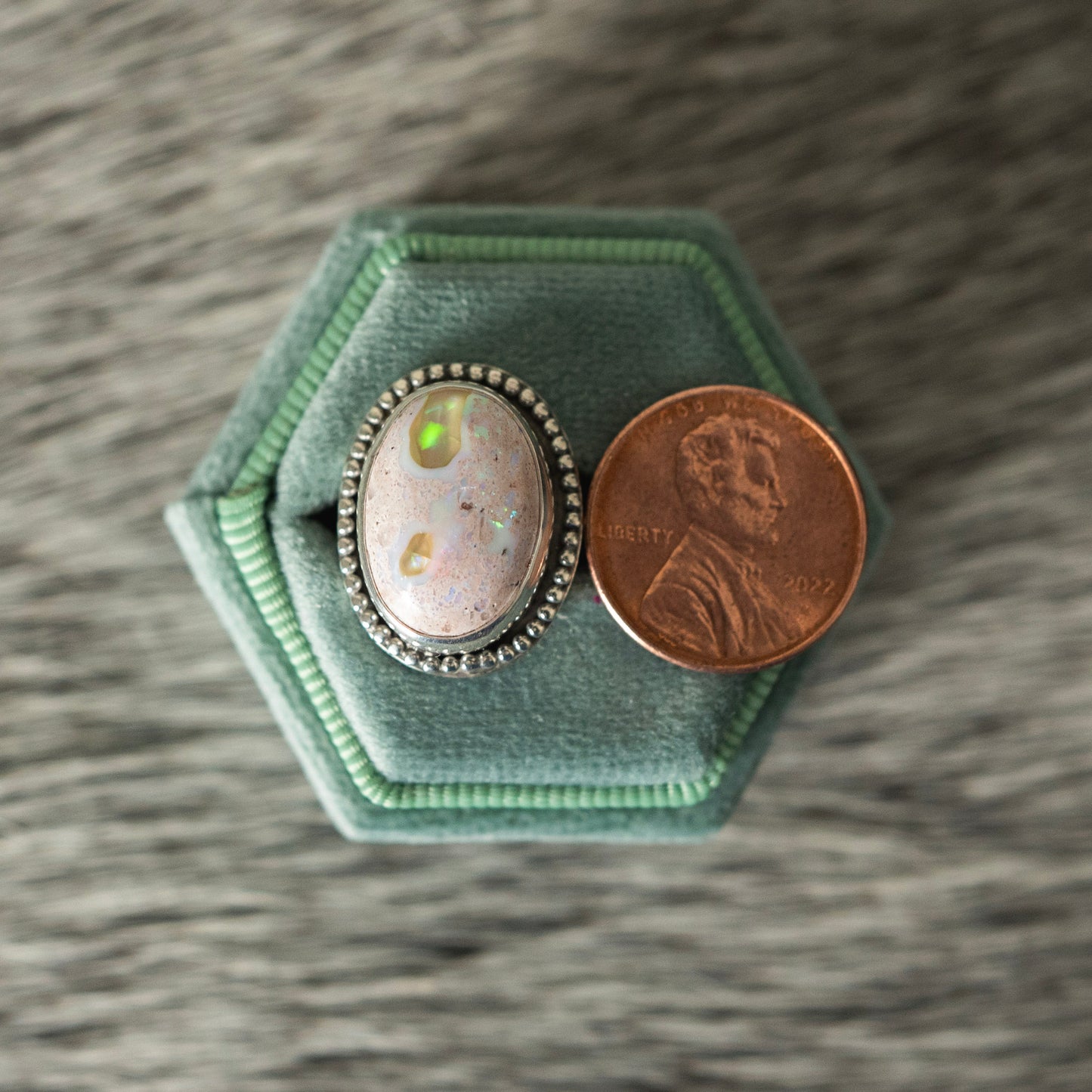 Soft Pink Flashy Mexican Fire Opal Ring