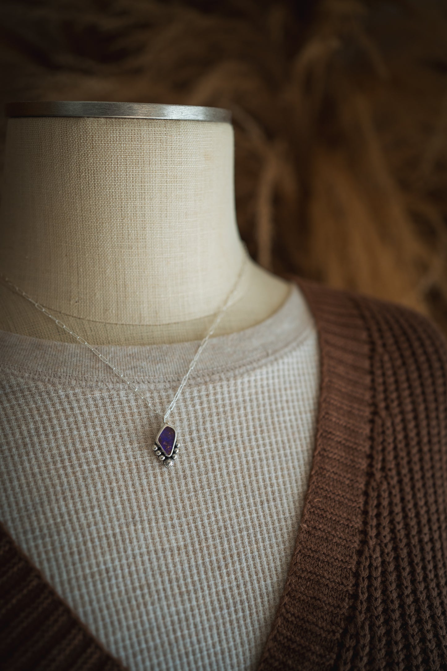 Petite Bright Purple Natural Australian Boulder Opal Necklace