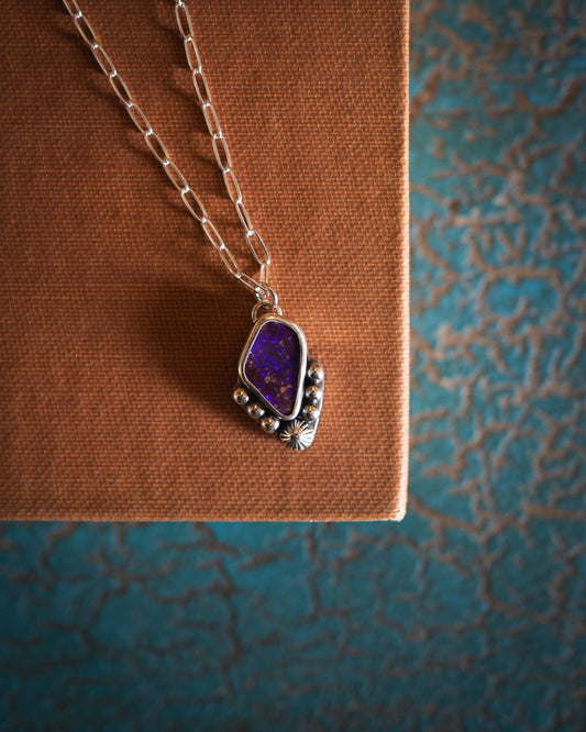 Petite Bright Purple Natural Australian Boulder Opal Necklace